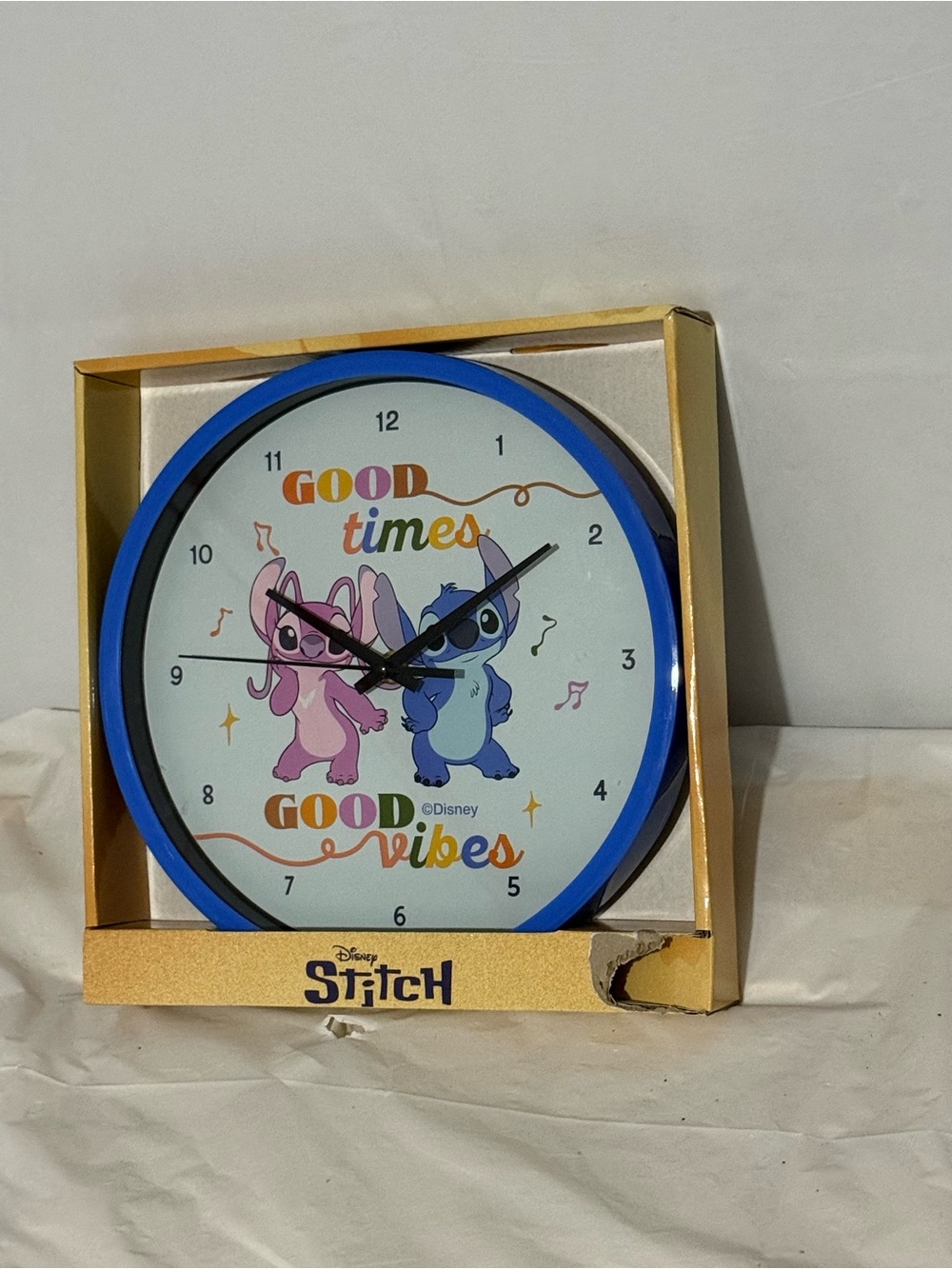 Disney Stitch and Angel "Good Times & Vibes" 10 inch decorative wall clock